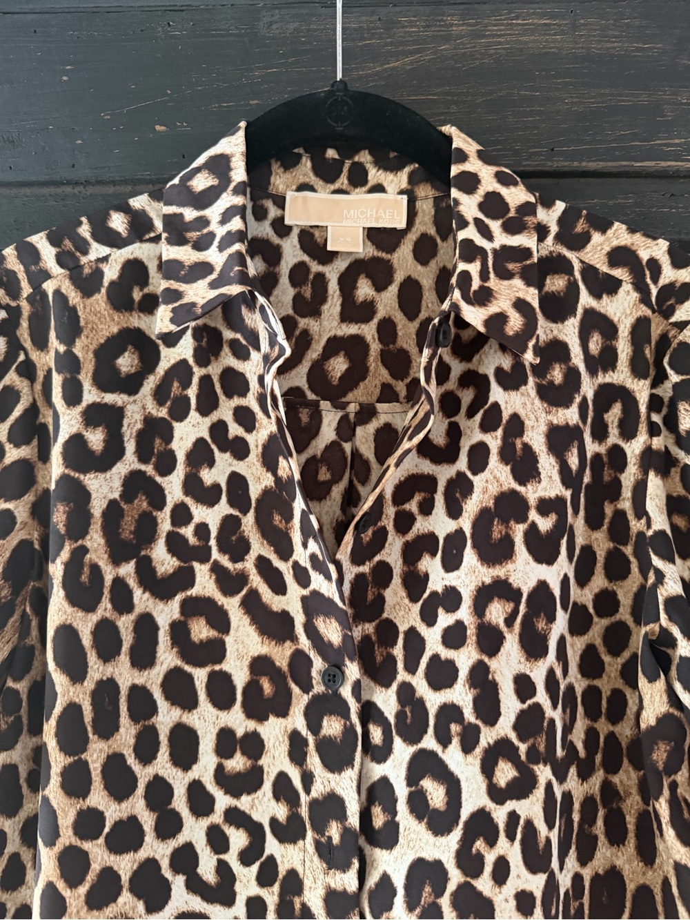 Michael Kors Leopard Print Button-Front Blouse - Brown & Black - Picture 7 of 8